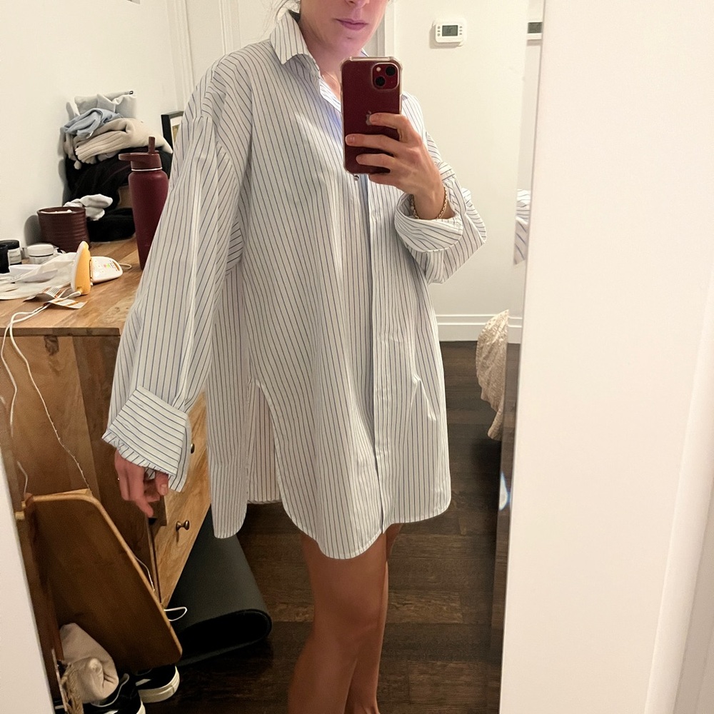 Oversized striped cotton-poplin shirt